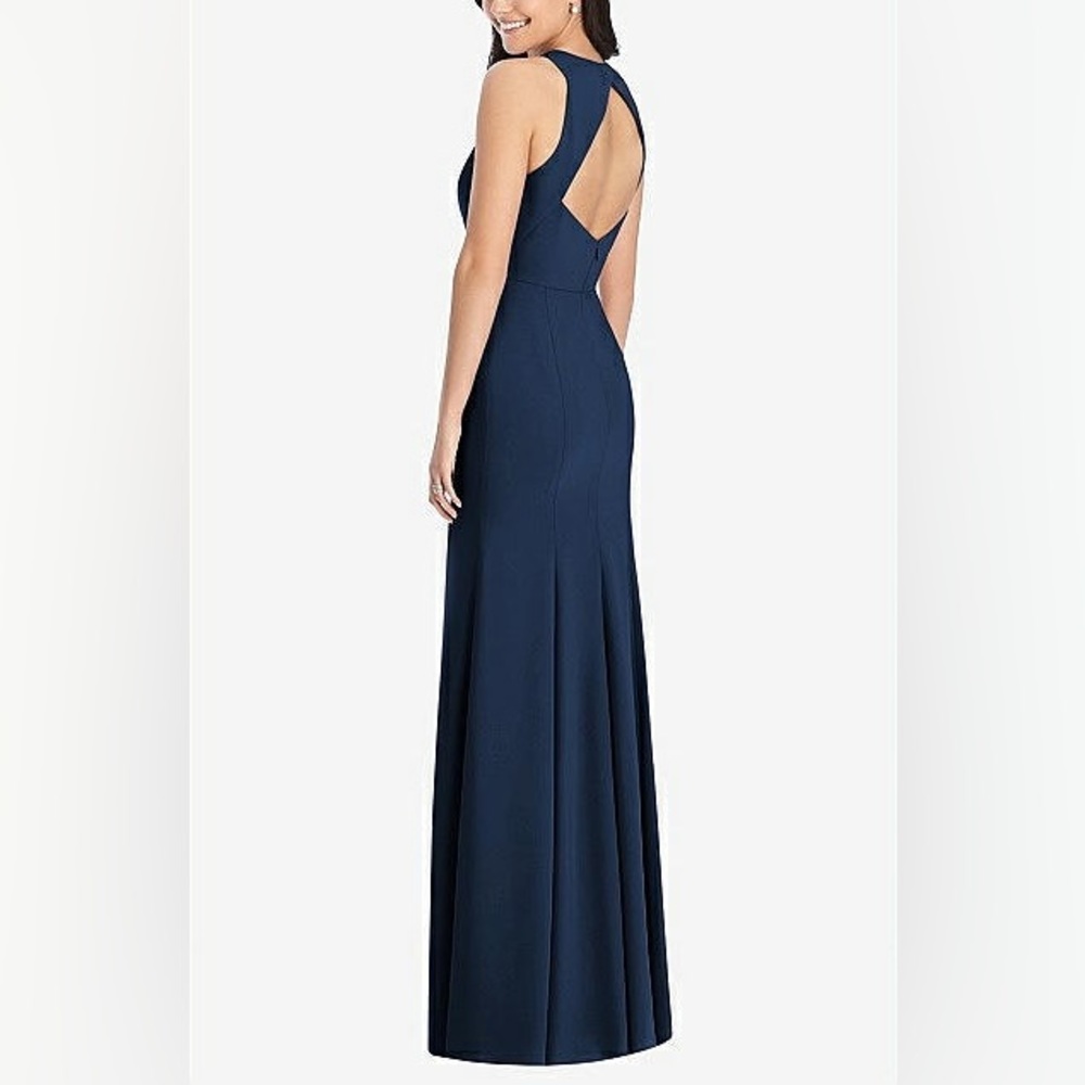 Dessy 3029 Diamond Cutout Back Trumpet Gown front slit Midnight Navy size 10